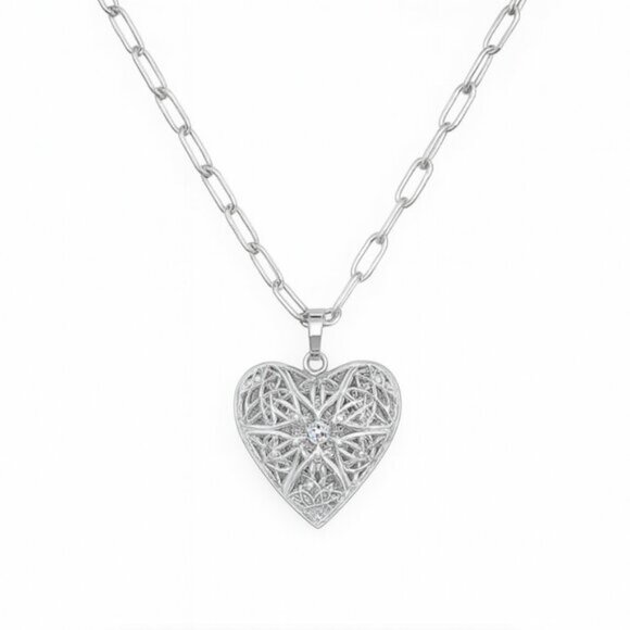 "Zahari" 14K Heart Locket with Paperclip Chain - Picture 3 of 3